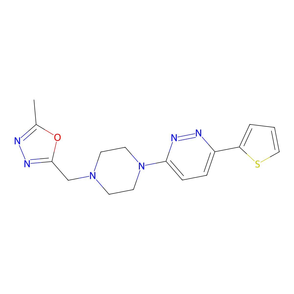 3-{4-[(5-Methyl-1,3,4-oxadiazol-2-yl)methyl]piperazin-1-yl}-6-(thiophen-2-yl)pyridazine molecular structure, CAS 2380187-11-9
