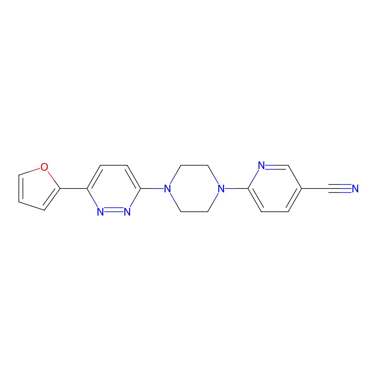 6-{4-[6-(Furan-2-yl)pyridazin-3-yl]piperazin-1-yl}pyridine-3-carbonitrile molecular structure, CAS 2380187-20-0