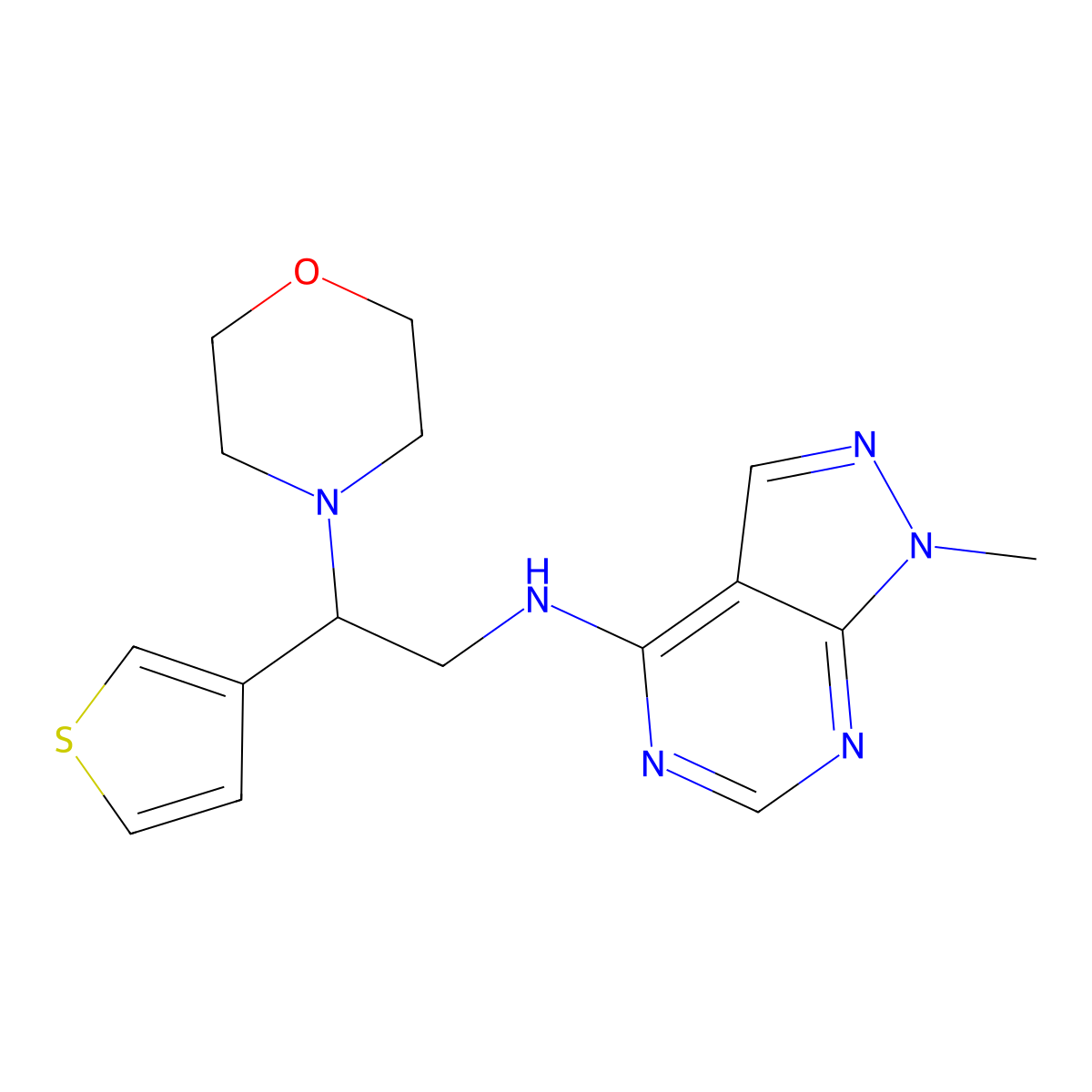 1-methyl-N-[2-(morpholin-4-yl)-2-(thiophen-3-yl)ethyl]-1H-pyrazolo[3,4-d]pyrimidin-4-amine molecular structure, CAS 2380187-36-8