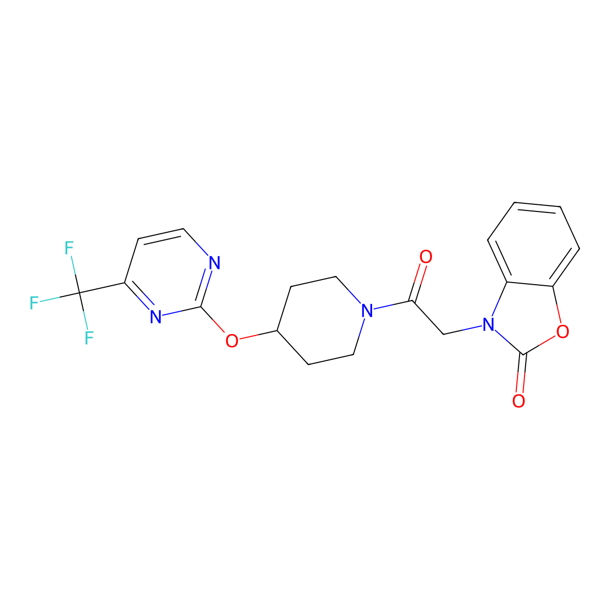 3-[2-Oxo-2-(4-{[4-(trifluoromethyl)pyrimidin-2-yl]oxy}piperidin-1-yl)ethyl]-2,3-dihydro-1,3-benzoxazol-2-one molecular structure, CAS 2380187-39-1