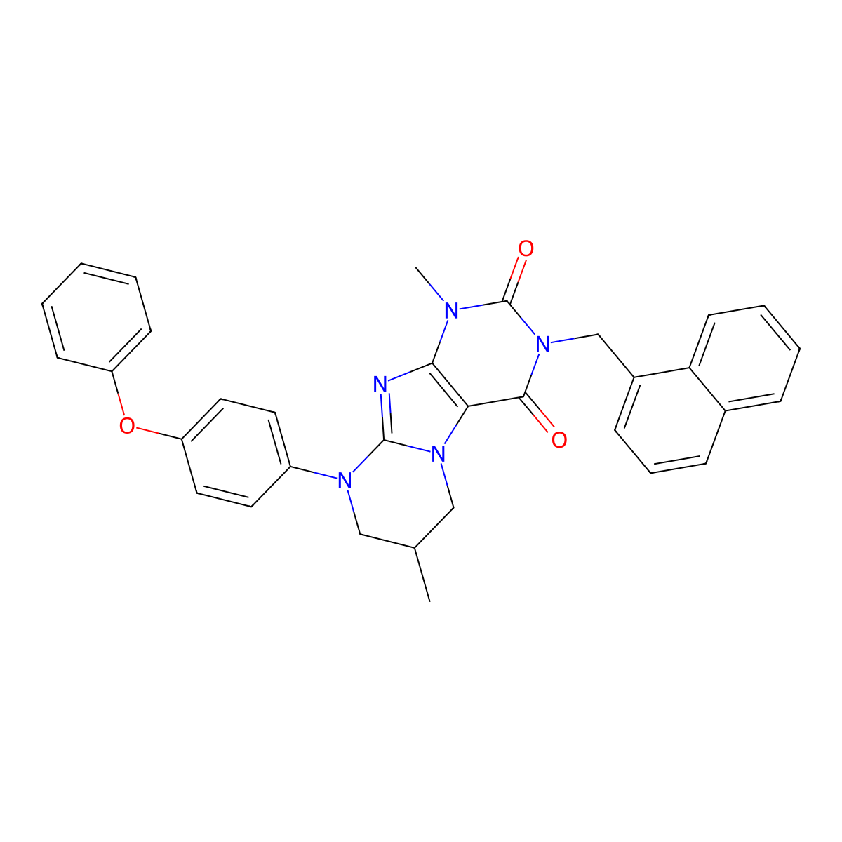 1,7-Dimethyl-3-(naphthalen-1-ylmethyl)-9-(4-phenoxyphenyl)-7,8-dihydro-6H-purino[7,8-a]pyrimidine-2,4-dione molecular structure, CAS 2380187-44-8