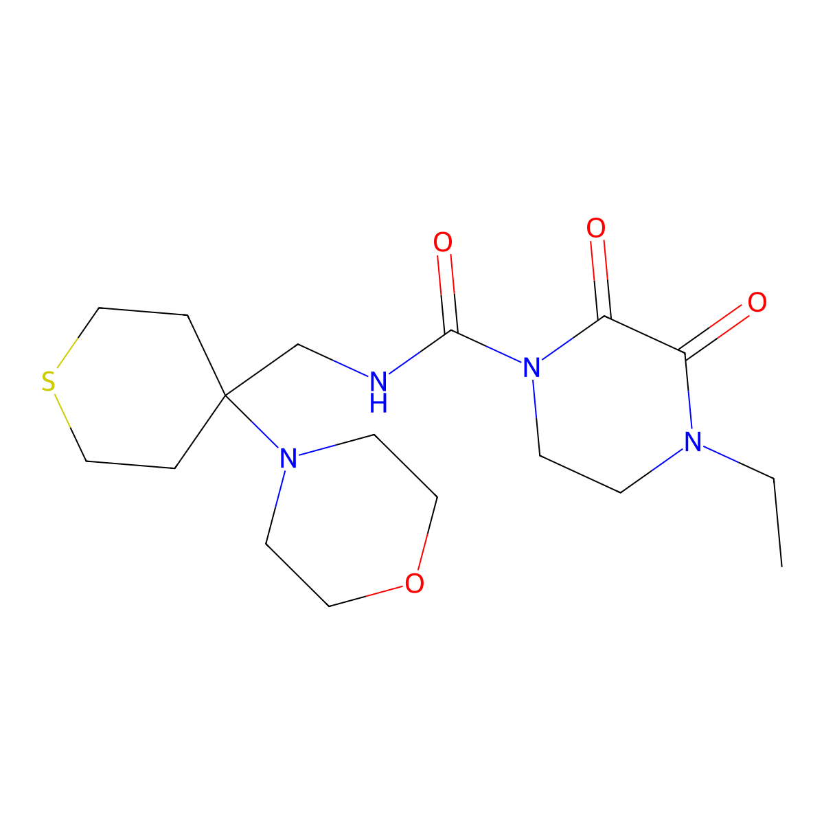 4-ethyl-N-{[4-(morpholin-4-yl)thian-4-yl]methyl}-2,3-dioxopiperazine-1-carboxamide molecular structure, CAS 2380187-48-2
