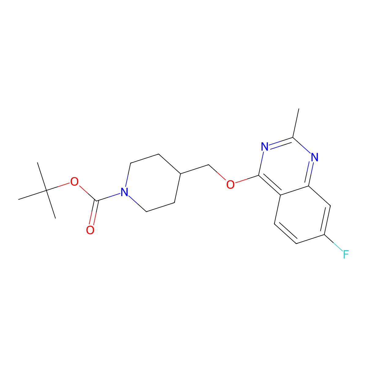Tert-butyl 4-{[(7-fluoro-2-methylquinazolin-4-yl)oxy]methyl}piperidine-1-carboxylate molecular structure, CAS 2380187-56-2