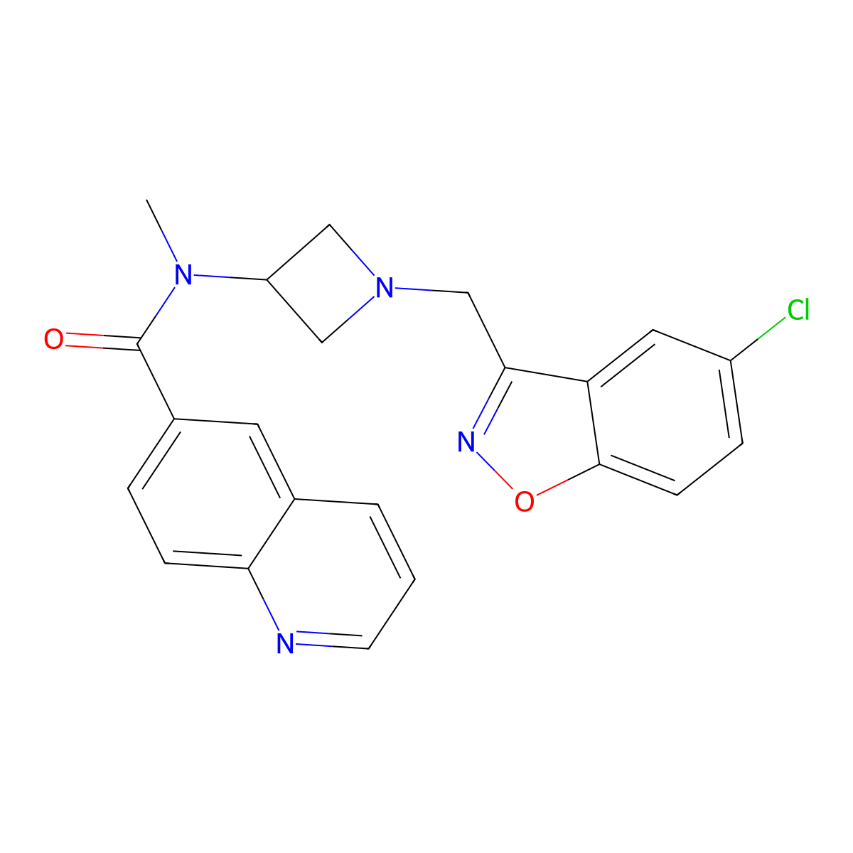 N-{1-[(5-chloro-1,2-benzoxazol-3-yl)methyl]azetidin-3-yl}-N-methylquinoline-6-carboxamide molecular structure, CAS 2380187-59-5