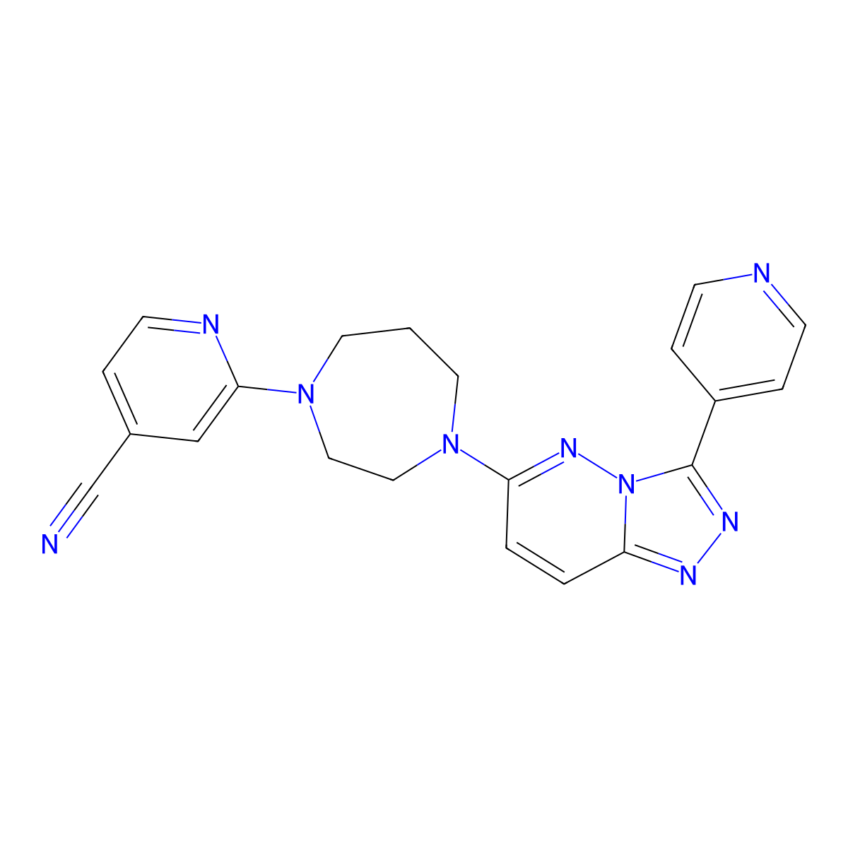 2-{4-[3-(Pyridin-4-yl)-[1,2,4]triazolo[4,3-b]pyridazin-6-yl]-1,4-diazepan-1-yl}pyridine-4-carbonitrile molecular structure, CAS 2380187-64-2