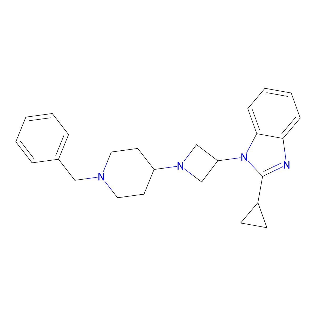 1-[1-(1-benzylpiperidin-4-yl)azetidin-3-yl]-2-cyclopropyl-1H-1,3-benzodiazole molecular structure, CAS 2380187-69-7