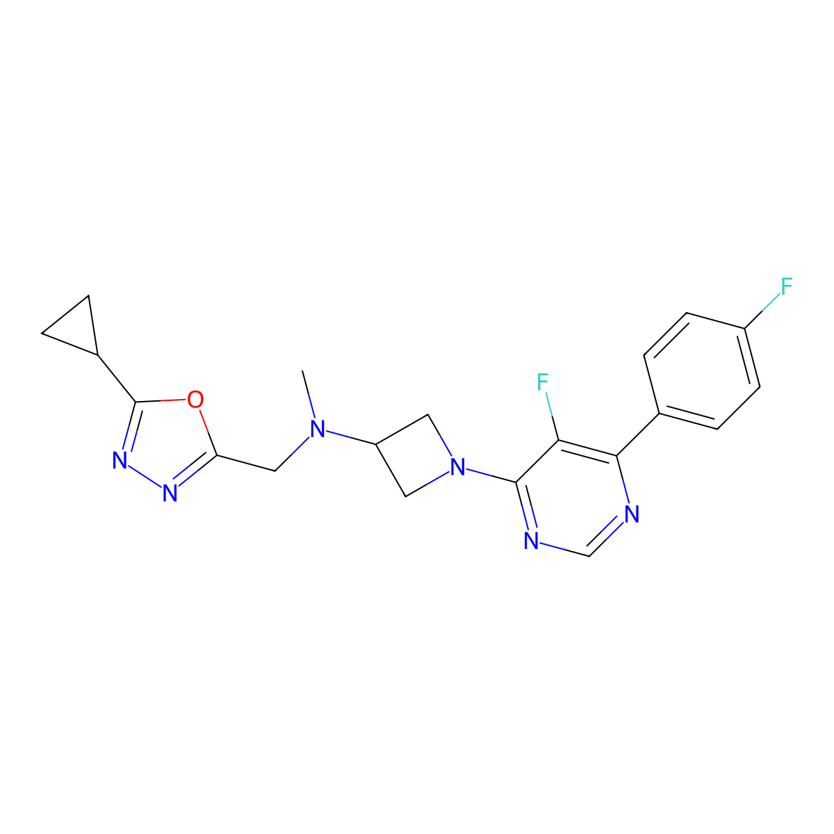 N-[(5-Cyclopropyl-1,3,4-oxadiazol-2-yl)methyl]-1-[5-fluoro-6-(4-fluorophenyl)pyrimidin-4-yl]-N-methylazetidin-3-amine molecular structure, CAS 2380187-70-0