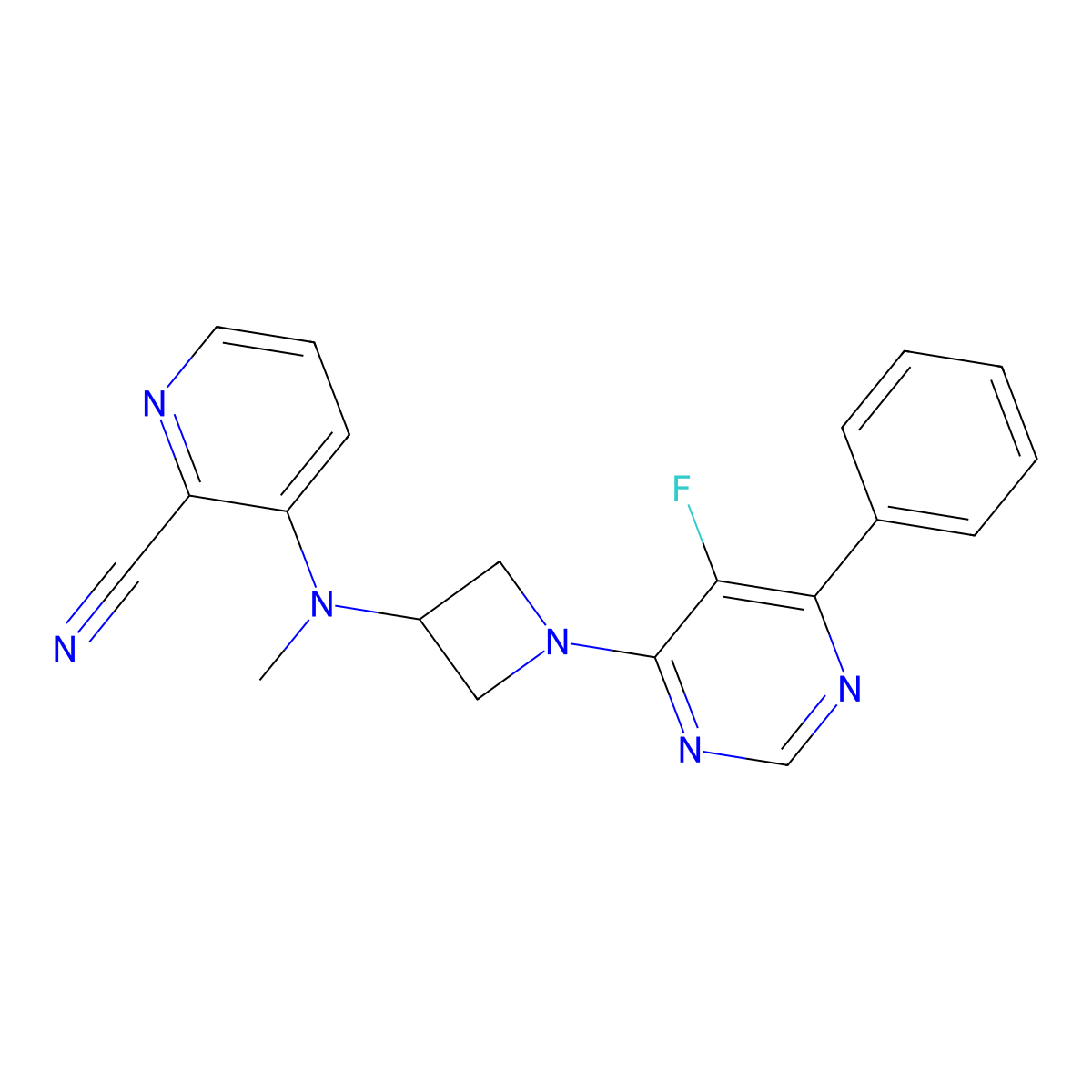 3-{[1-(5-Fluoro-6-phenylpyrimidin-4-yl)azetidin-3-yl](methyl)amino}pyridine-2-carbonitrile molecular structure, CAS 2380187-74-4
