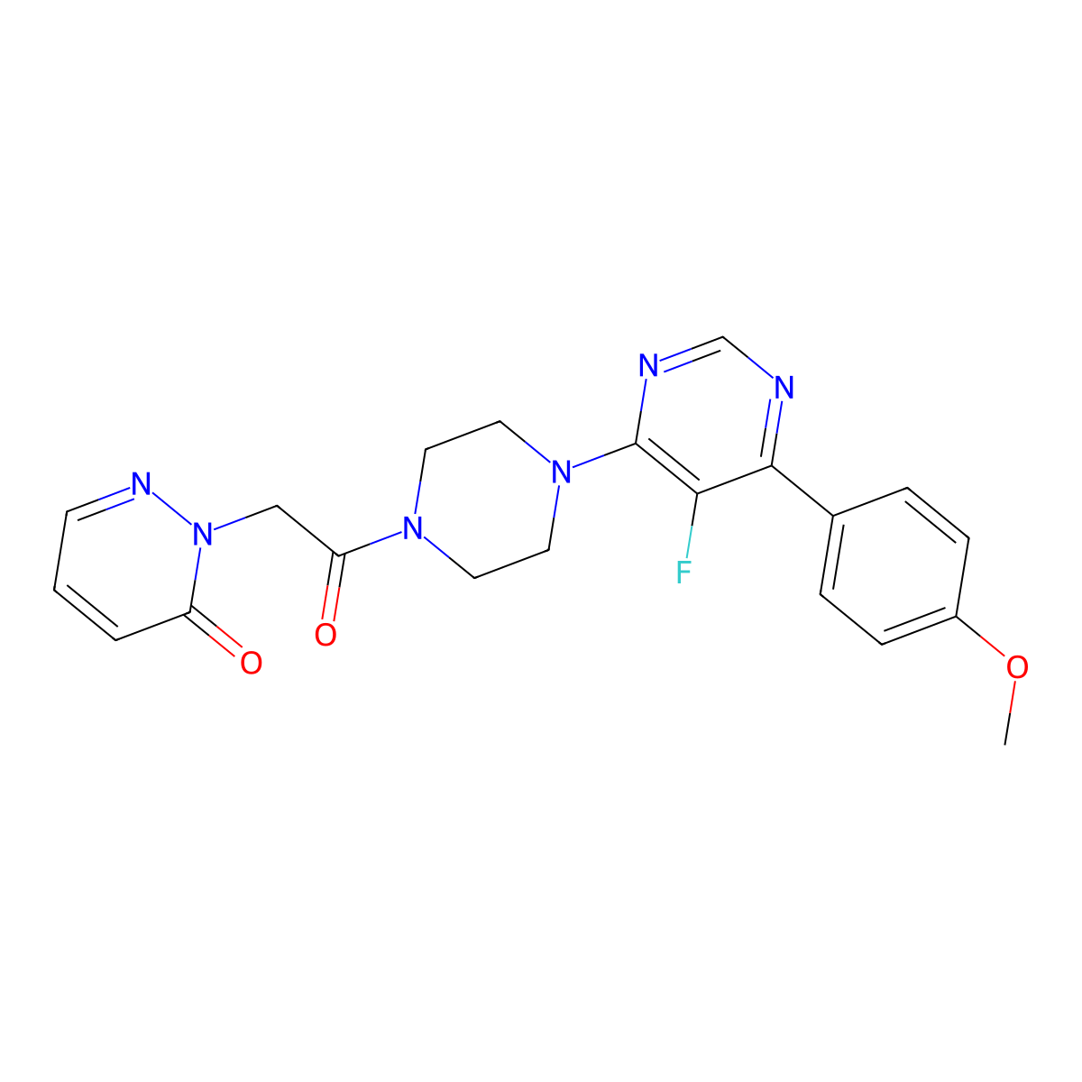 2-(2-{4-[5-Fluoro-6-(4-methoxyphenyl)pyrimidin-4-yl]piperazin-1-yl}-2-oxoethyl)-2,3-dihydropyridazin-3-one molecular structure, CAS 2380187-76-6