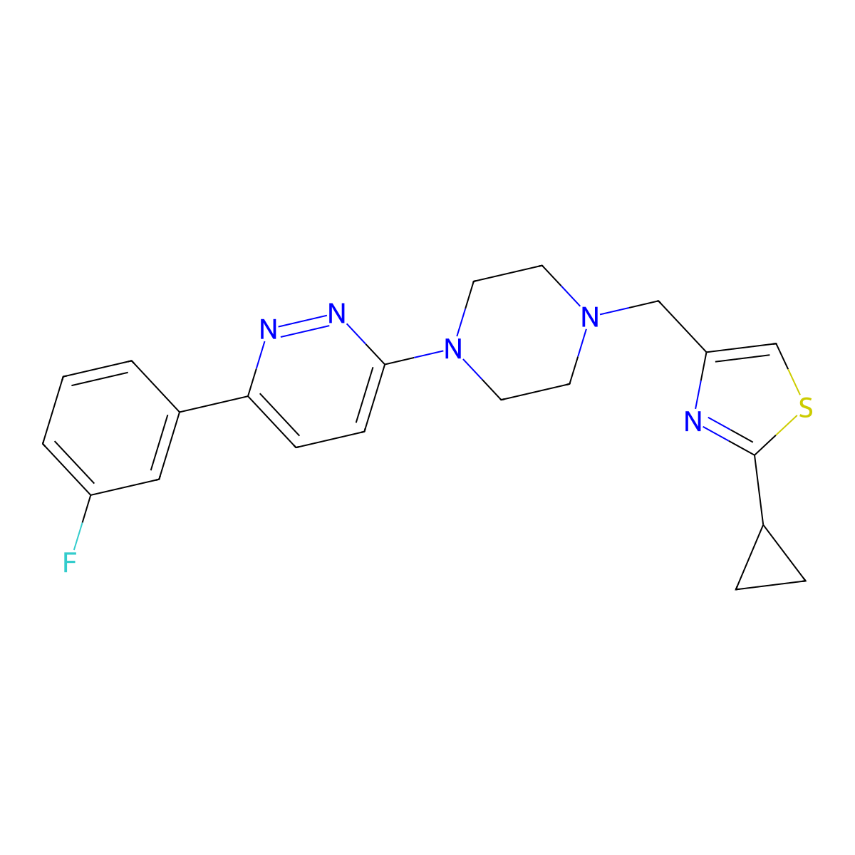 3-{4-[(2-Cyclopropyl-1,3-thiazol-4-yl)methyl]piperazin-1-yl}-6-(3-fluorophenyl)pyridazine molecular structure, CAS 2380187-80-2