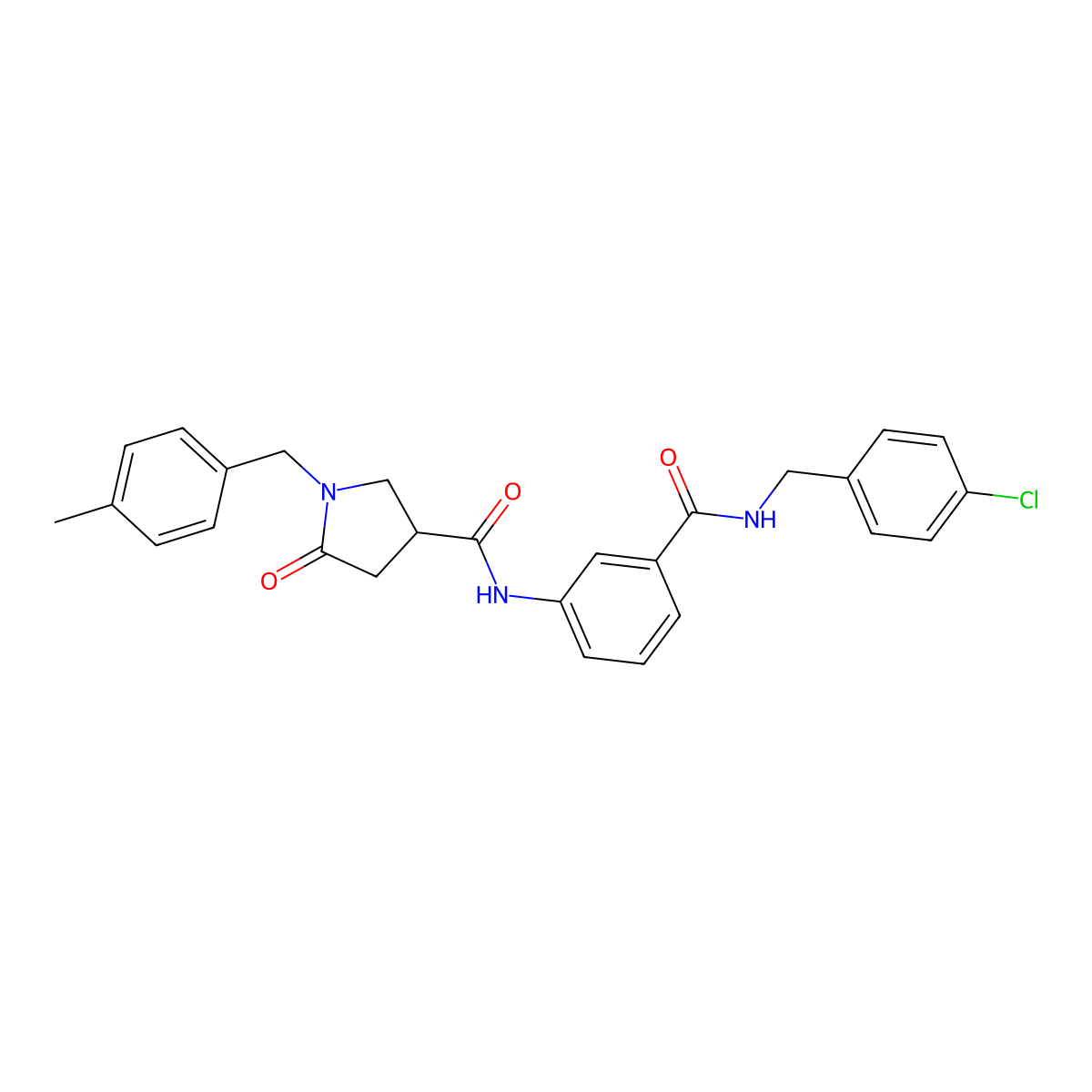 N-(3-{[(4-chlorophenyl)methyl]carbamoyl}phenyl)-1-[(4-methylphenyl)methyl]-5-oxopyrrolidine-3-carboxamide molecular structure, CAS 2380187-82-4