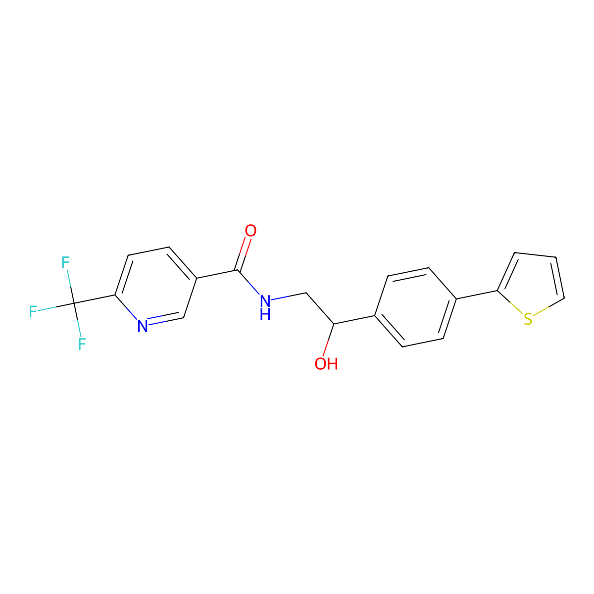 N-[2-Hydroxy-2-(4-thiophen-2-ylphenyl)ethyl]-6-(trifluoromethyl)pyridine-3-carboxamide molecular structure, CAS 2380187-90-4