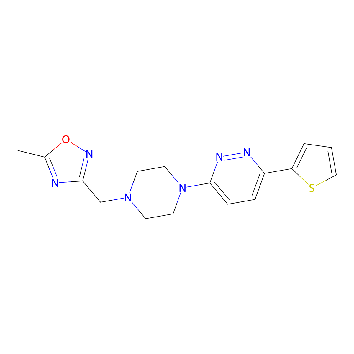 3-{4-[(5-Methyl-1,2,4-oxadiazol-3-yl)methyl]piperazin-1-yl}-6-(thiophen-2-yl)pyridazine molecular structure, CAS 2380187-93-7