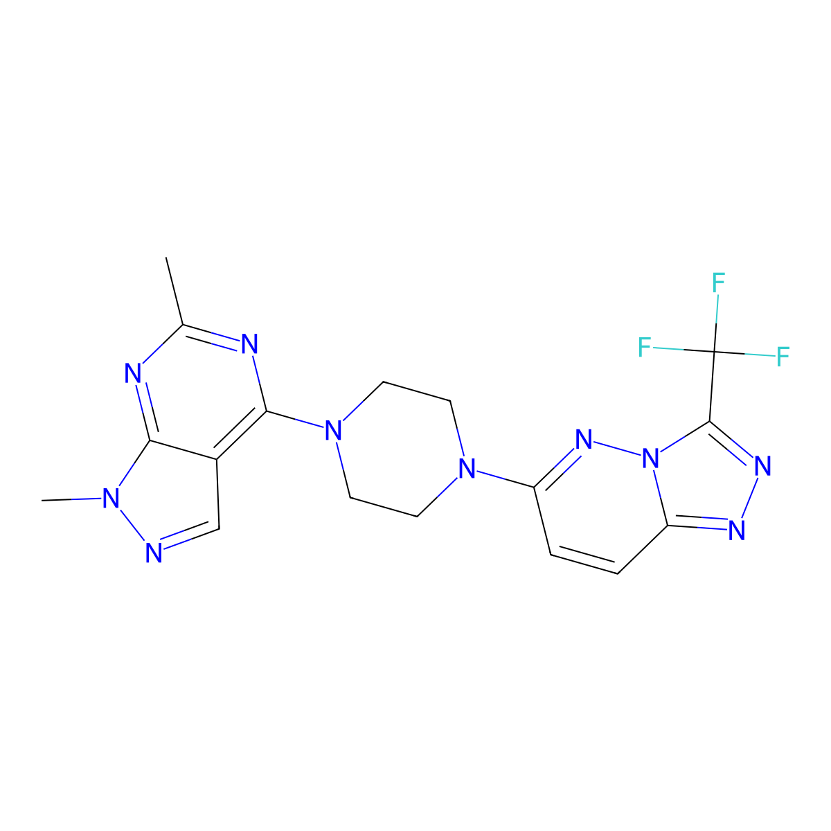 1-{1,6-dimethyl-1H-pyrazolo[3,4-d]pyrimidin-4-yl}-4-[3-(trifluoromethyl)-[1,2,4]triazolo[4,3-b]pyridazin-6-yl]piperazine molecular structure, CAS 2380188-00-9