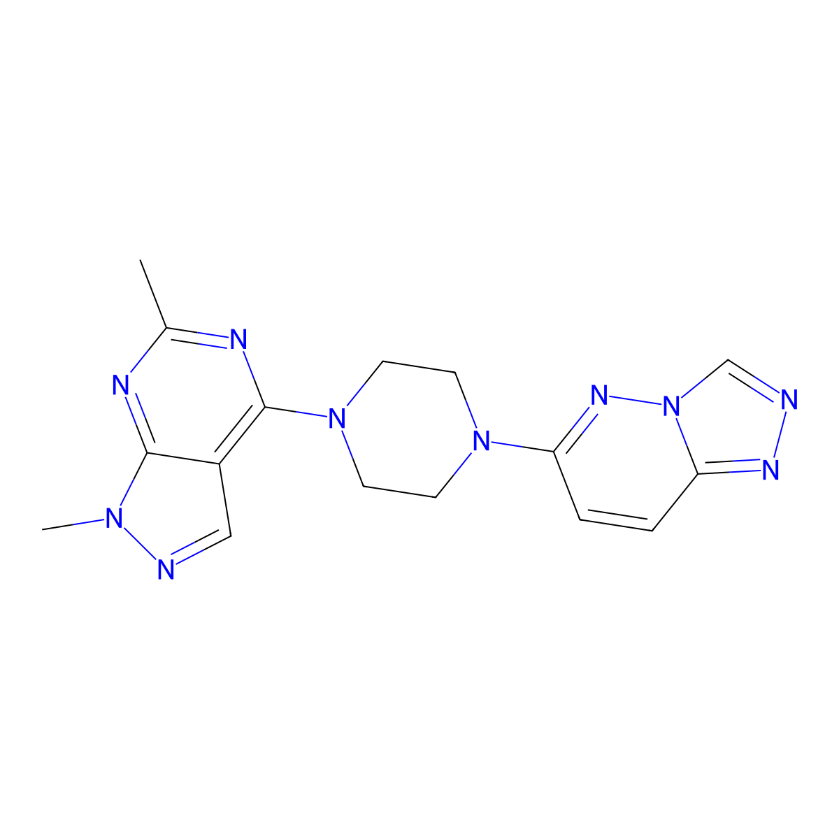 1-{1,6-dimethyl-1H-pyrazolo[3,4-d]pyrimidin-4-yl}-4-{[1,2,4]triazolo[4,3-b]pyridazin-6-yl}piperazine molecular structure, CAS 2380188-07-6
