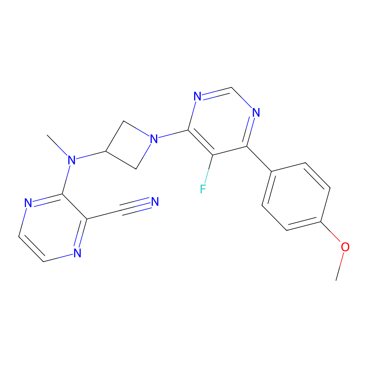 3-({1-[5-Fluoro-6-(4-methoxyphenyl)pyrimidin-4-yl]azetidin-3-yl}(methyl)amino)pyrazine-2-carbonitrile molecular structure, CAS 2380188-10-1