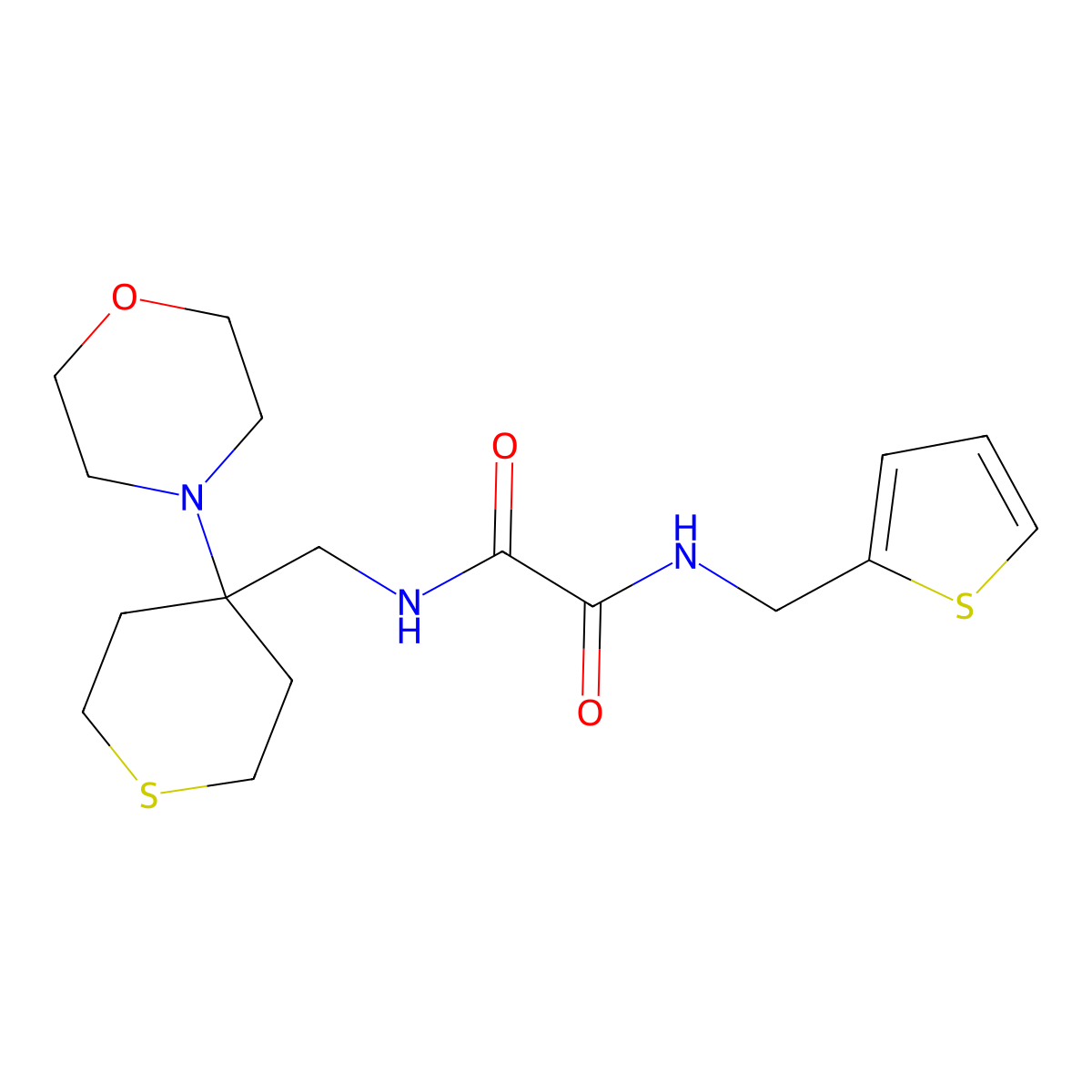N'-{[4-(morpholin-4-yl)thian-4-yl]methyl}-N-[(thiophen-2-yl)methyl]ethanediamide molecular structure, CAS 2380188-11-2