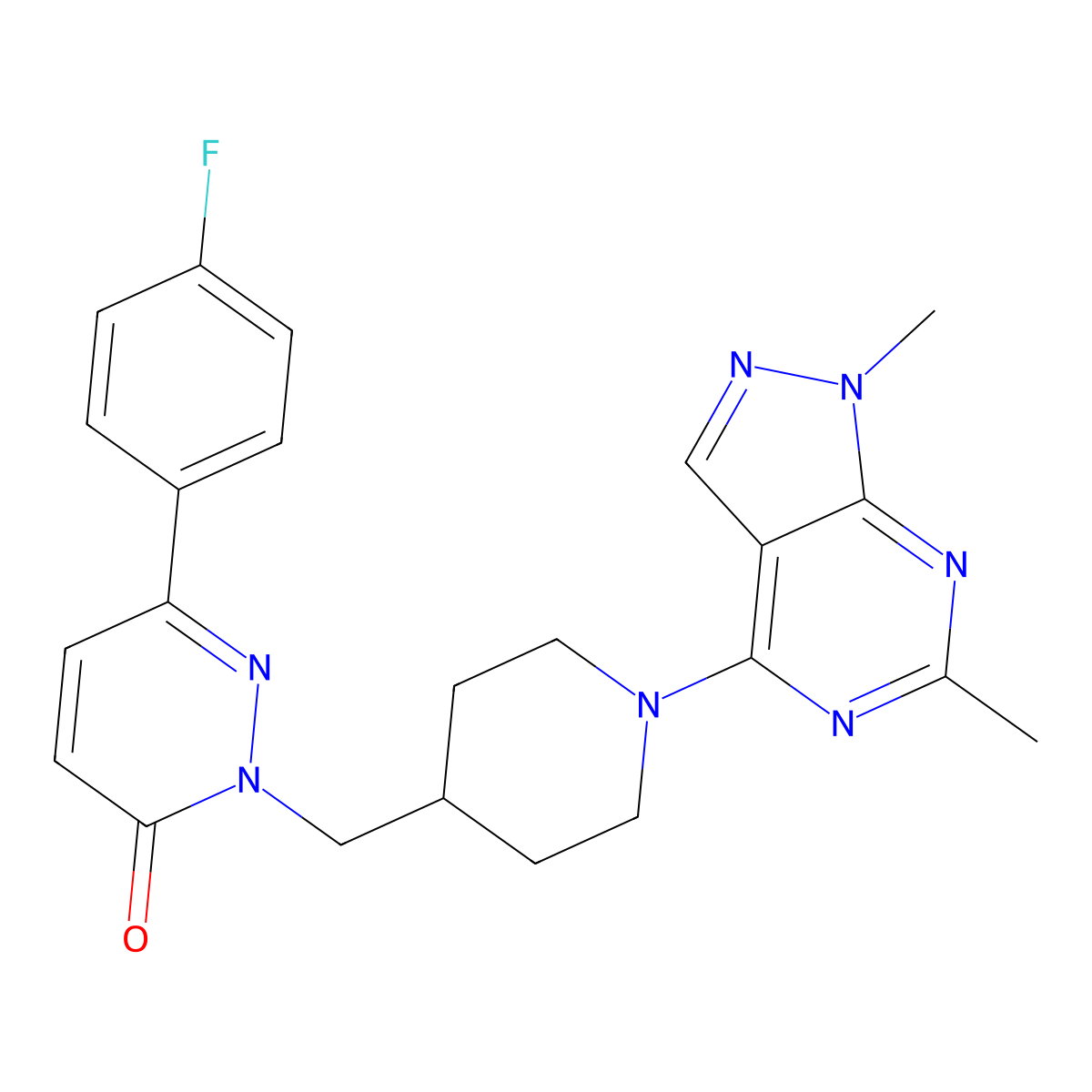 2-[(1-{1,6-dimethyl-1H-pyrazolo[3,4-d]pyrimidin-4-yl}piperidin-4-yl)methyl]-6-(4-fluorophenyl)-2,3-dihydropyridazin-3-one molecular structure, CAS 2380188-18-9