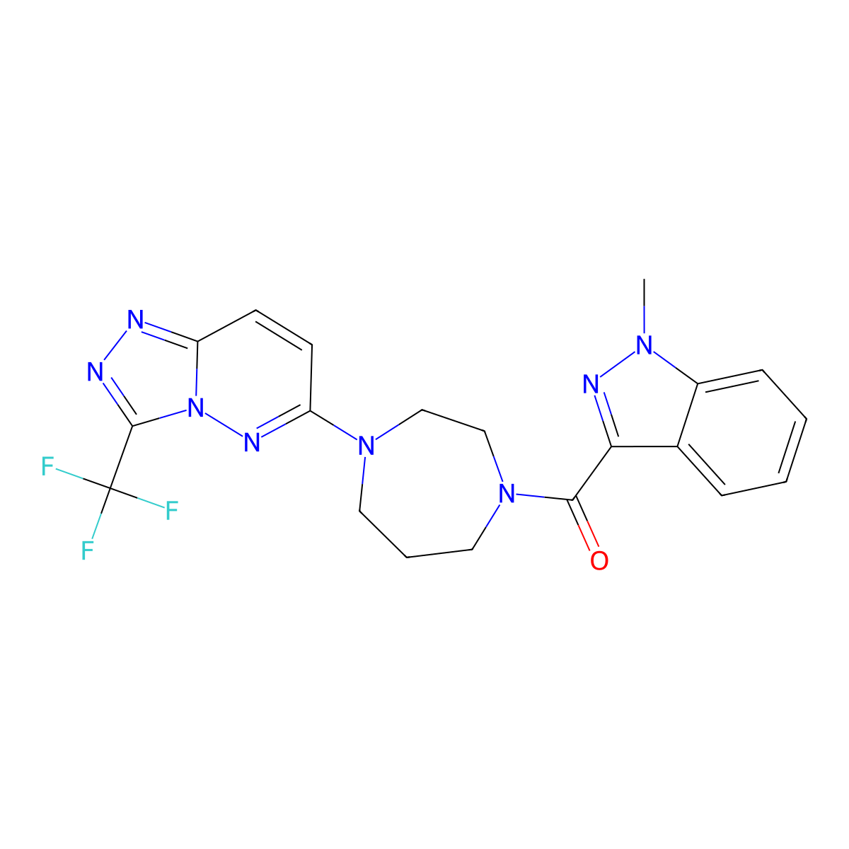 1-methyl-3-{4-[3-(trifluoromethyl)-[1,2,4]triazolo[4,3-b]pyridazin-6-yl]-1,4-diazepane-1-carbonyl}-1H-indazole molecular structure, CAS 2380188-24-7