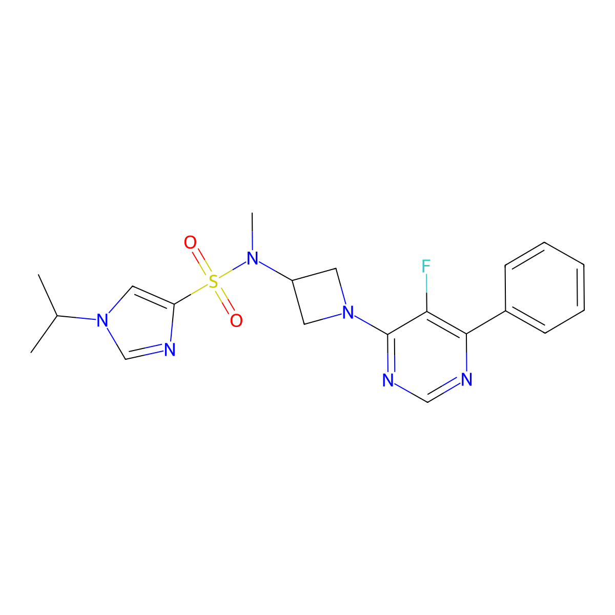 N-[1-(5-fluoro-6-phenylpyrimidin-4-yl)azetidin-3-yl]-N-methyl-1-(propan-2-yl)-1H-imidazole-4-sulfonamide molecular structure, CAS 2380188-25-8