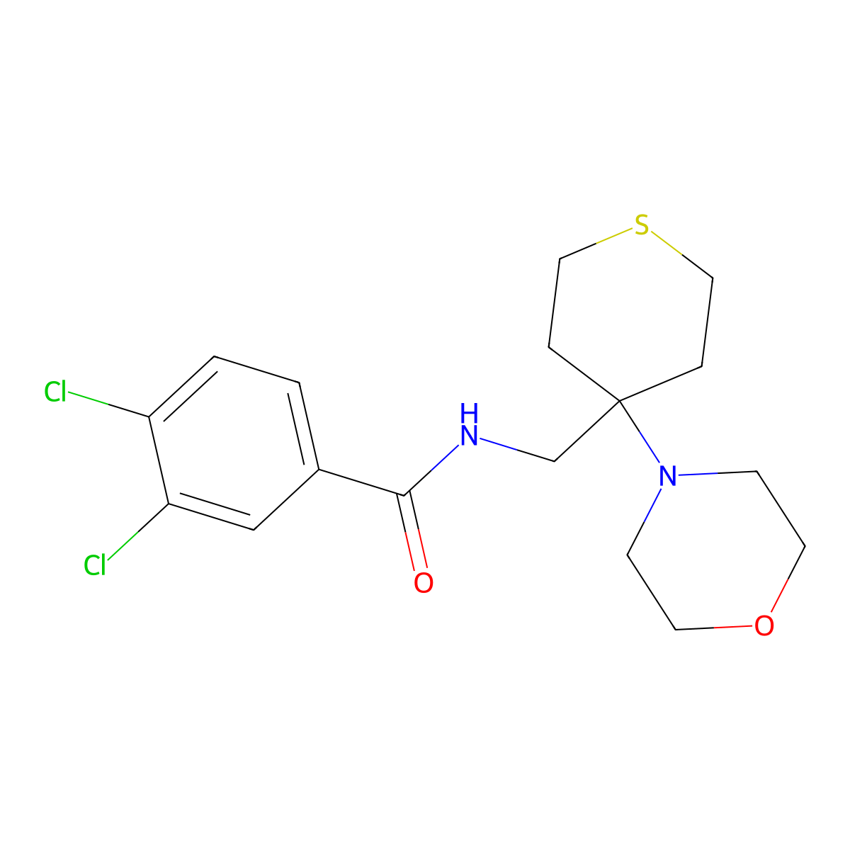 3,4-dichloro-N-{[4-(morpholin-4-yl)thian-4-yl]methyl}benzamide molecular structure, CAS 2380188-29-2