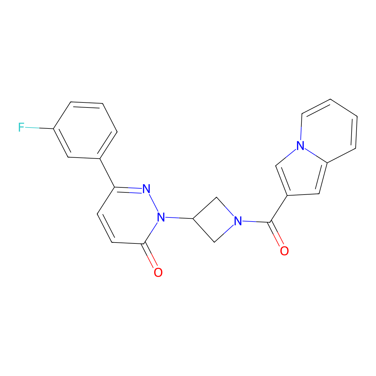 6-(3-Fluorophenyl)-2-[1-(indolizine-2-carbonyl)azetidin-3-yl]-2,3-dihydropyridazin-3-one molecular structure, CAS 2380188-31-6