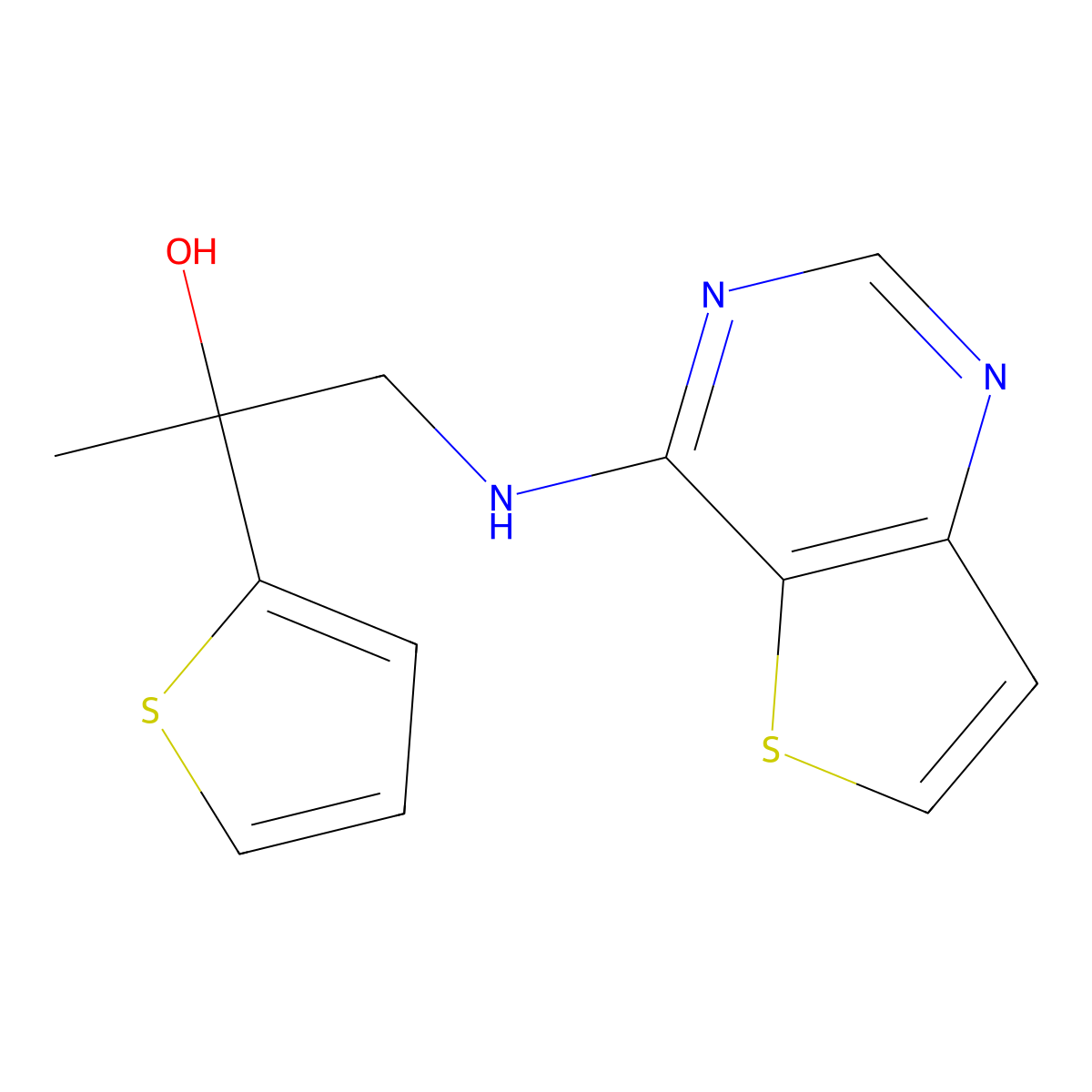 1-({Thieno[3,2-d]pyrimidin-4-yl}amino)-2-(thiophen-2-yl)propan-2-ol molecular structure, CAS 2380188-35-0