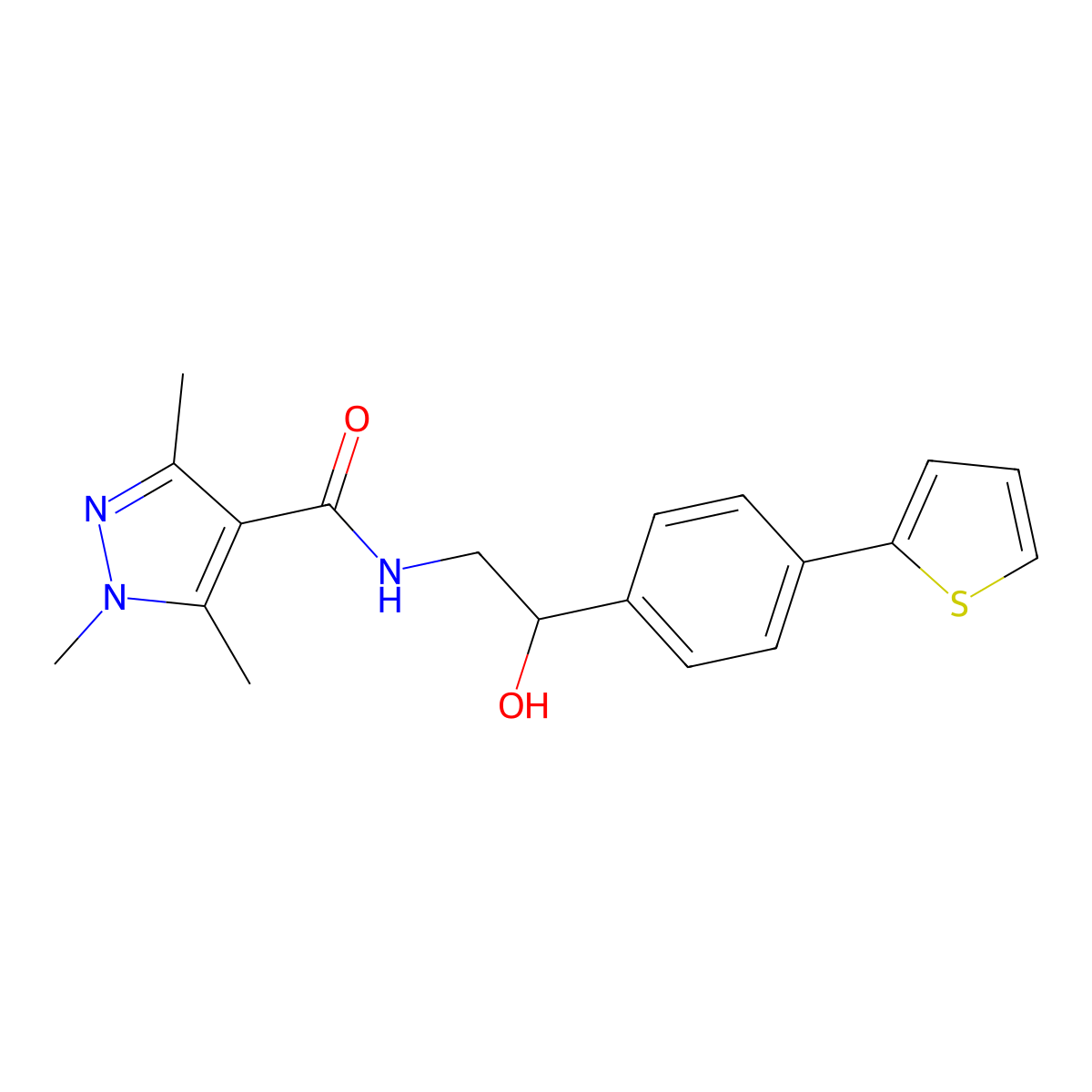 N-{2-hydroxy-2-[4-(thiophen-2-yl)phenyl]ethyl}-1,3,5-trimethyl-1H-pyrazole-4-carboxamide molecular structure, CAS 2380188-37-2