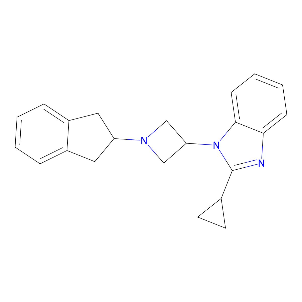 2-cyclopropyl-1-[1-(2,3-dihydro-1H-inden-2-yl)azetidin-3-yl]-1H-1,3-benzodiazole molecular structure, CAS 2380188-42-9