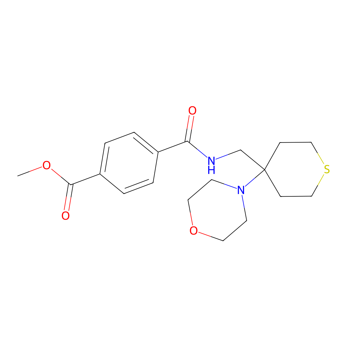 Methyl 4-({[4-(morpholin-4-yl)thian-4-yl]methyl}carbamoyl)benzoate molecular structure, CAS 2380188-50-9