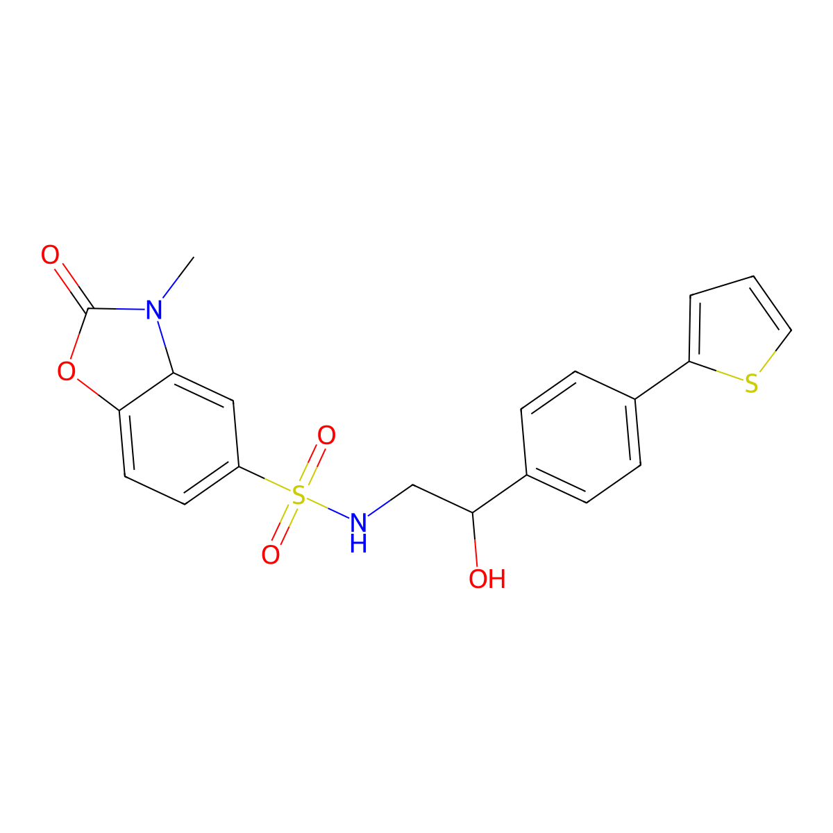 N-{2-hydroxy-2-[4-(thiophen-2-yl)phenyl]ethyl}-3-methyl-2-oxo-2,3-dihydro-1,3-benzoxazole-5-sulfonamide molecular structure, CAS 2380188-52-1