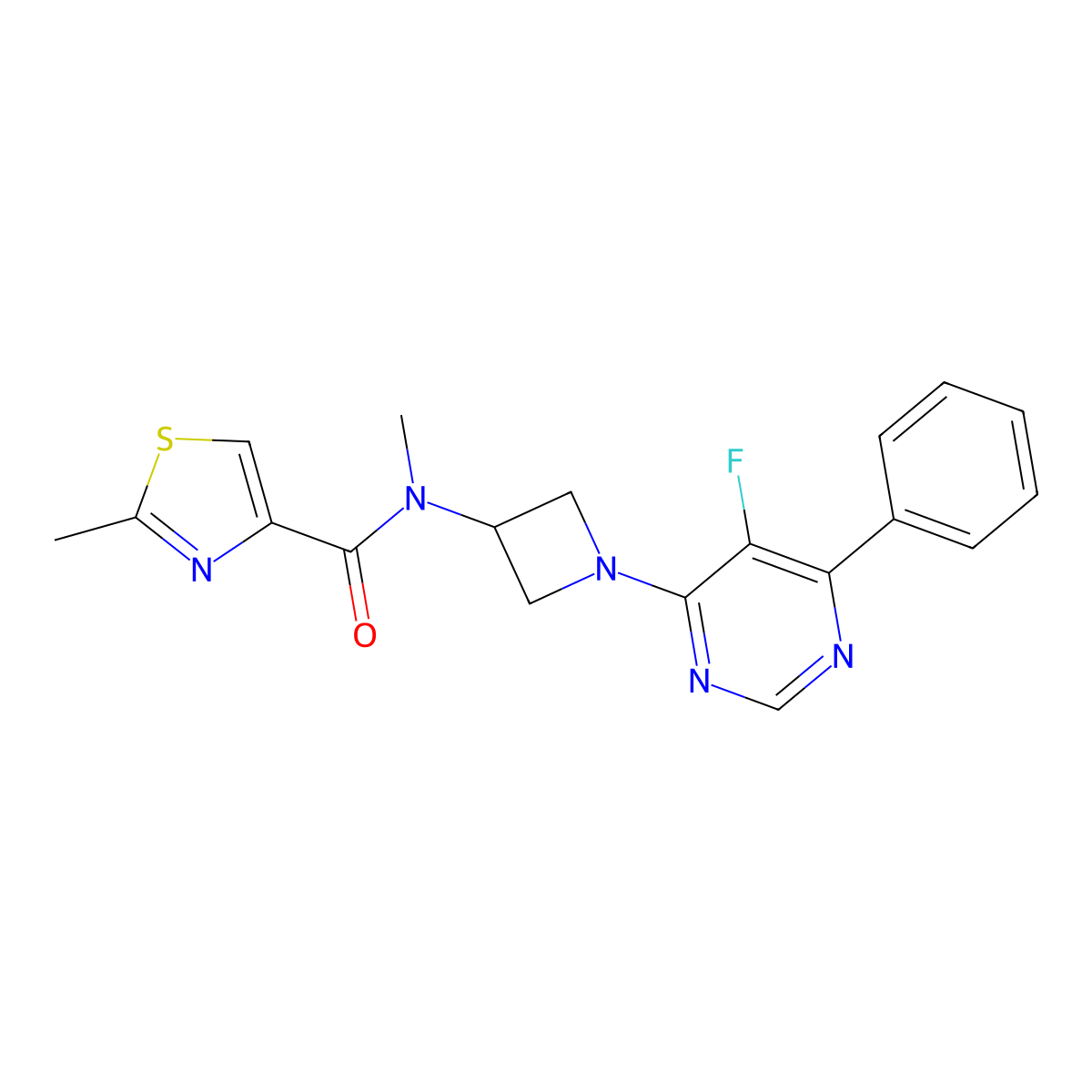 N-[1-(5-Fluoro-6-phenylpyrimidin-4-yl)azetidin-3-yl]-N,2-dimethyl-1,3-thiazole-4-carboxamide molecular structure, CAS 2380188-55-4