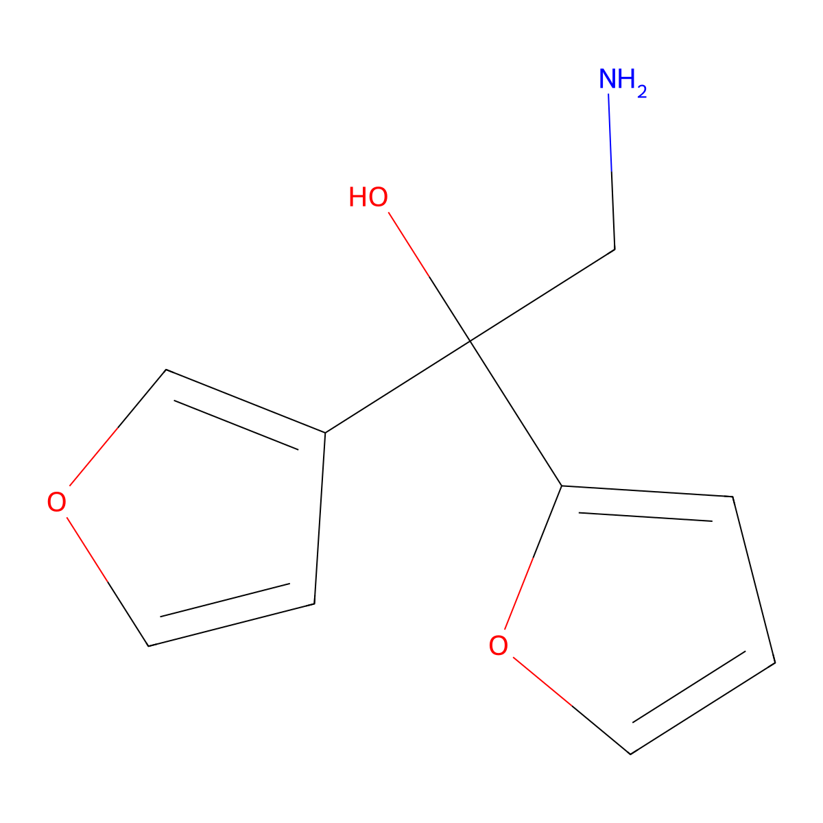 2-Amino-1-(furan-2-yl)-1-(furan-3-yl)ethan-1-ol molecular structure, CAS 2380188-60-1