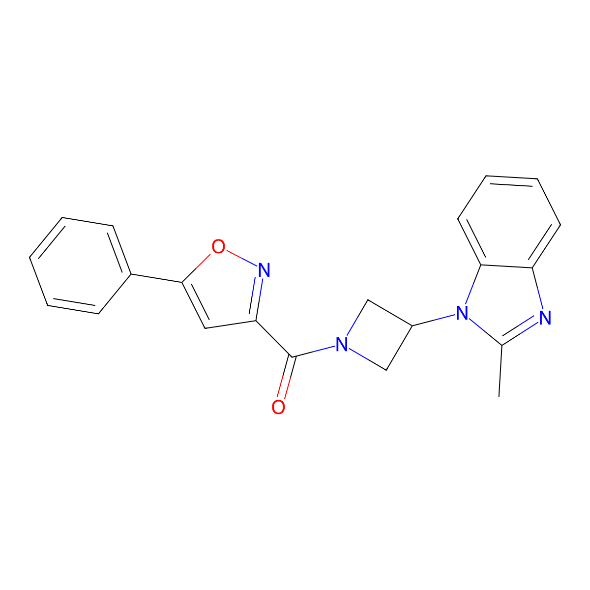 2-methyl-1-[1-(5-phenyl-1,2-oxazole-3-carbonyl)azetidin-3-yl]-1H-1,3-benzodiazole molecular structure, CAS 2380188-65-6