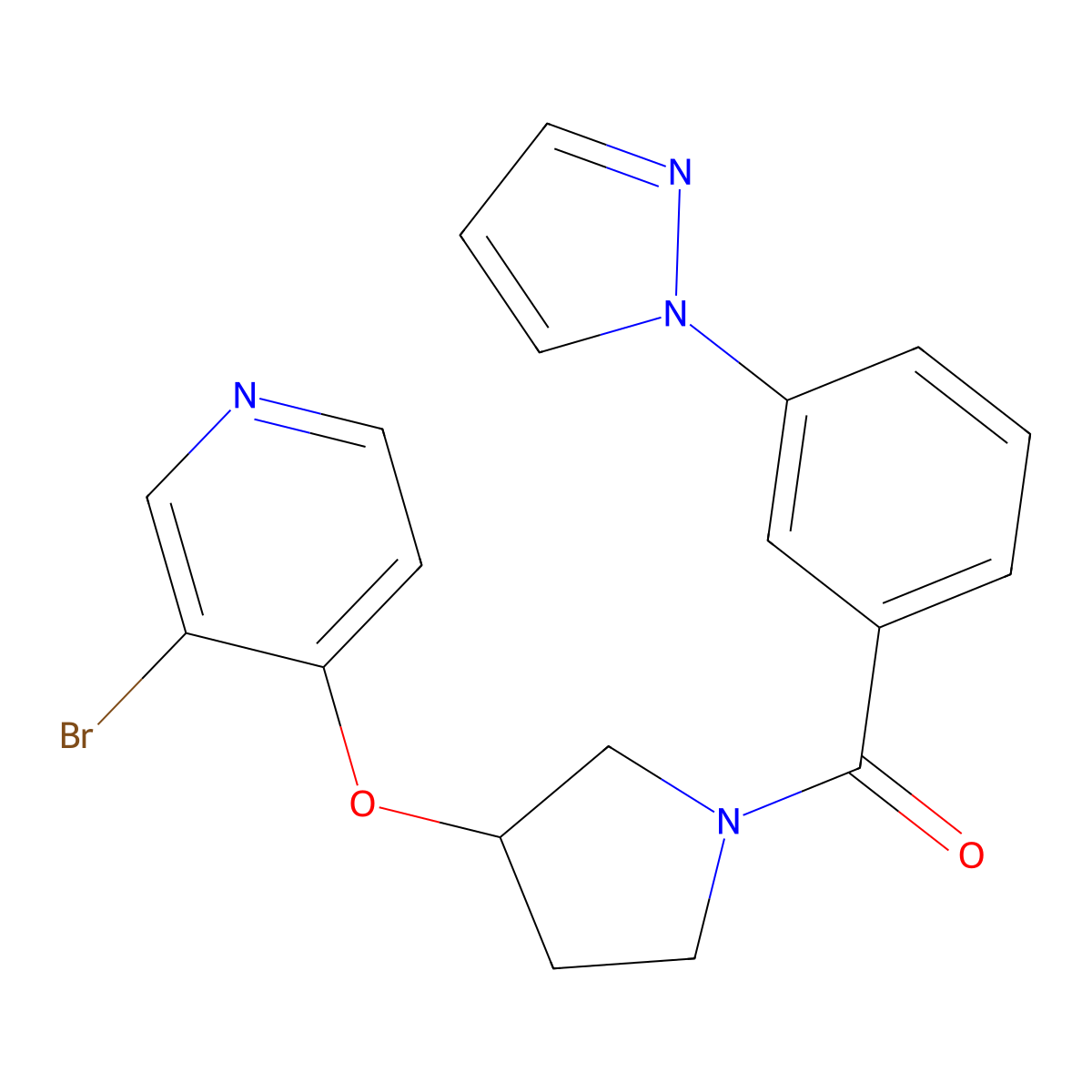 3-bromo-4-({1-[3-(1H-pyrazol-1-yl)benzoyl]pyrrolidin-3-yl}oxy)pyridine molecular structure, CAS 2380188-68-9