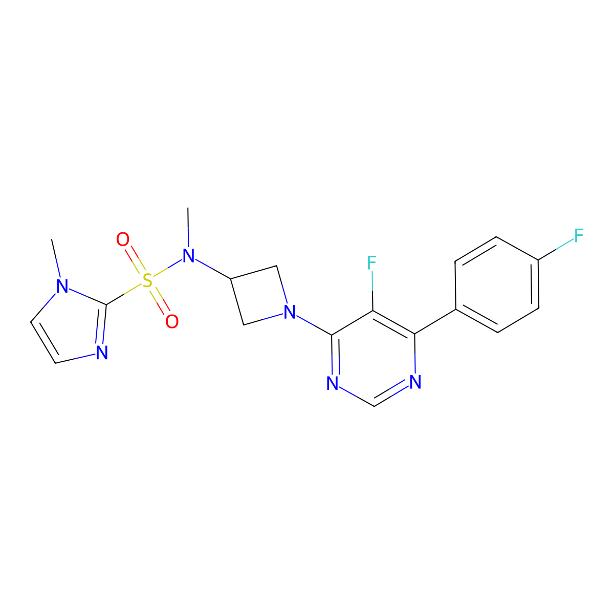 N-{1-[5-fluoro-6-(4-fluorophenyl)pyrimidin-4-yl]azetidin-3-yl}-N,1-dimethyl-1H-imidazole-2-sulfonamide molecular structure, CAS 2380188-78-1