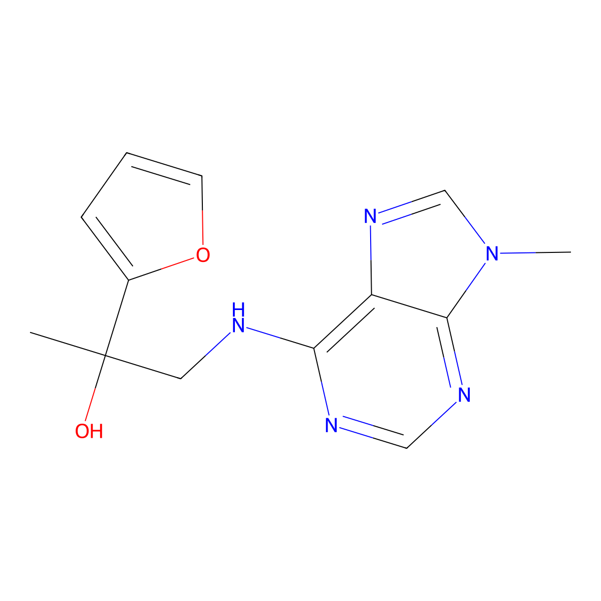2-(furan-2-yl)-1-[(9-methyl-9H-purin-6-yl)amino]propan-2-ol molecular structure, CAS 2380188-81-6