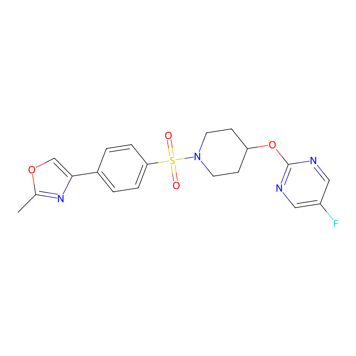 5-Fluoro-2-({1-[4-(2-methyl-1,3-oxazol-4-yl)benzenesulfonyl]piperidin-4-yl}oxy)pyrimidine molecular structure, CAS 2380188-85-0