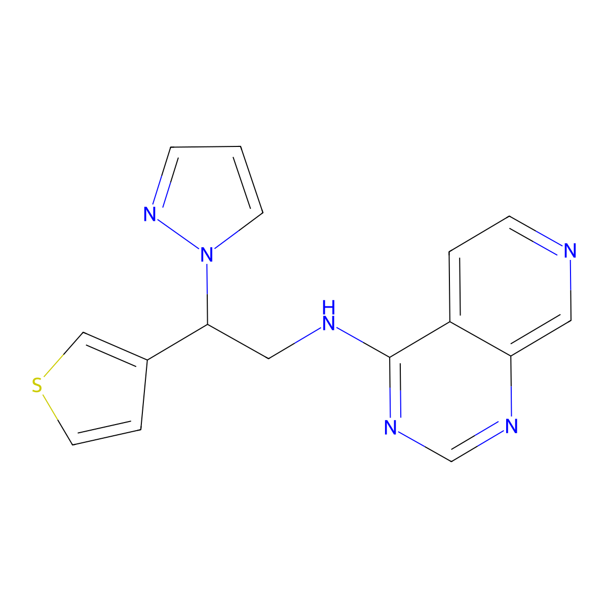 N-[2-(1H-pyrazol-1-yl)-2-(thiophen-3-yl)ethyl]pyrido[3,4-d]pyrimidin-4-amine molecular structure, CAS 2380188-87-2