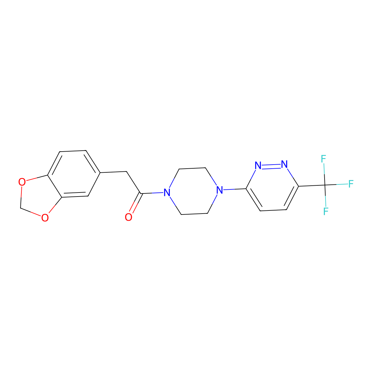 2-(2H-1,3-benzodioxol-5-yl)-1-{4-[6-(trifluoromethyl)pyridazin-3-yl]piperazin-1-yl}ethan-1-one molecular structure, CAS 2380188-98-5