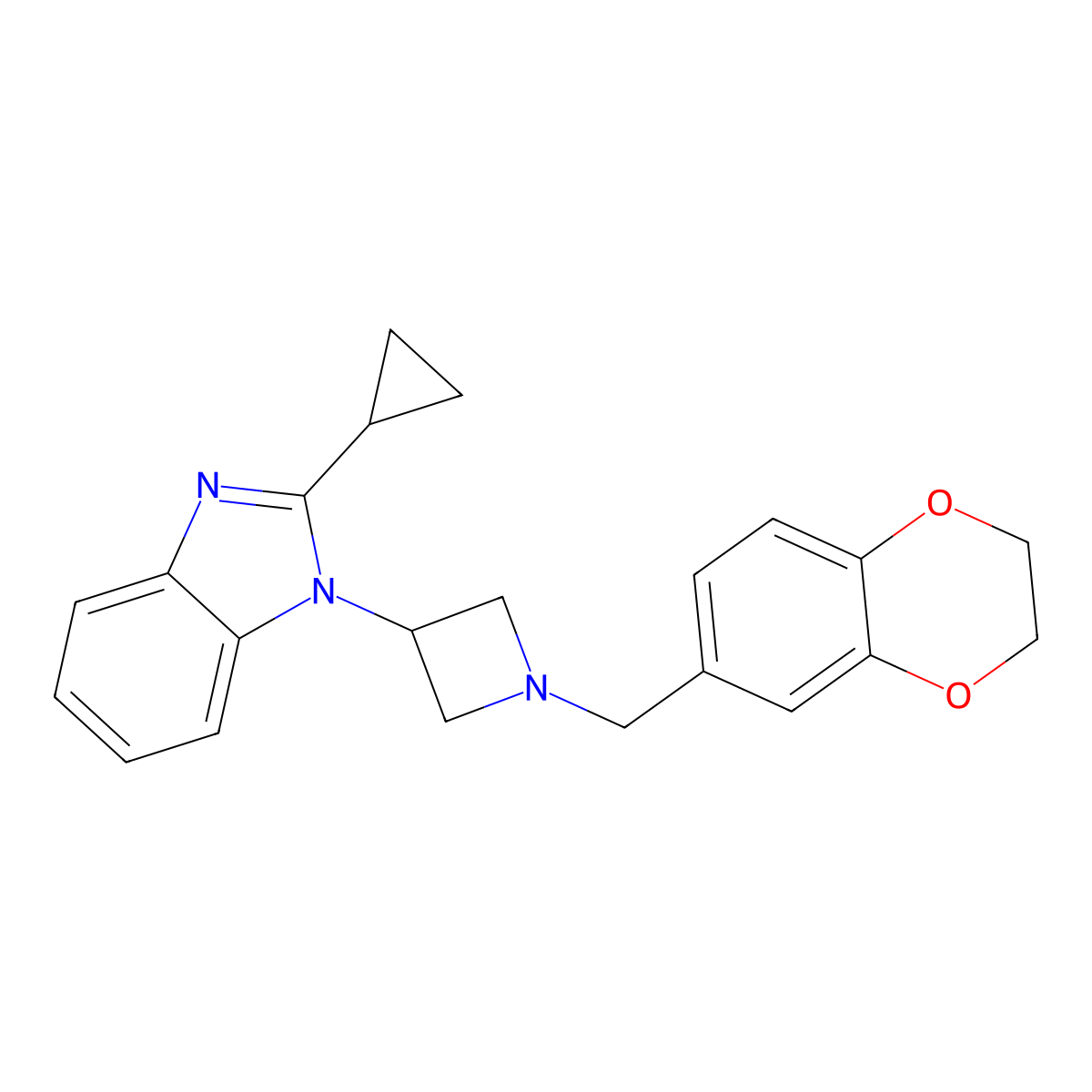 2-cyclopropyl-1-{1-[(2,3-dihydro-1,4-benzodioxin-6-yl)methyl]azetidin-3-yl}-1H-1,3-benzodiazole molecular structure, CAS 2380189-03-5