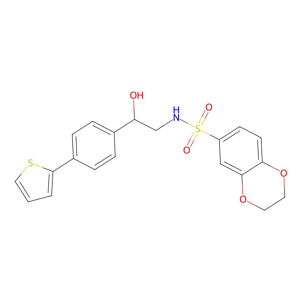 N-{2-hydroxy-2-[4-(thiophen-2-yl)phenyl]ethyl}-2,3-dihydro-1,4-benzodioxine-6-sulfonamide molecular structure, CAS 2380189-18-2