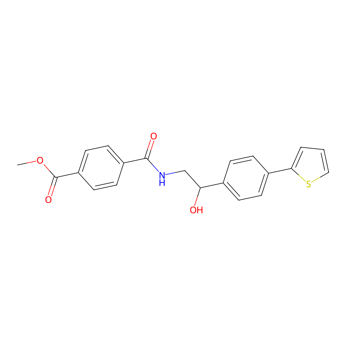 Methyl 4-({2-hydroxy-2-[4-(thiophen-2-yl)phenyl]ethyl}carbamoyl)benzoate molecular structure, CAS 2380189-19-3