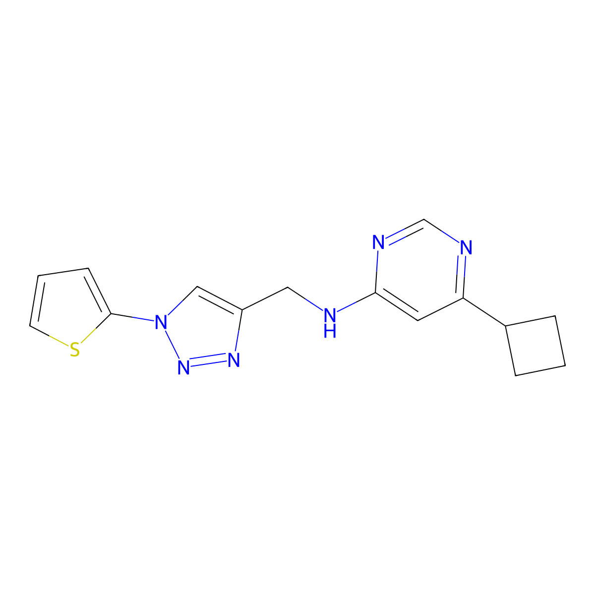 6-cyclobutyl-N-{[1-(thiophen-2-yl)-1H-1,2,3-triazol-4-yl]methyl}pyrimidin-4-amine molecular structure, CAS 2380189-21-7