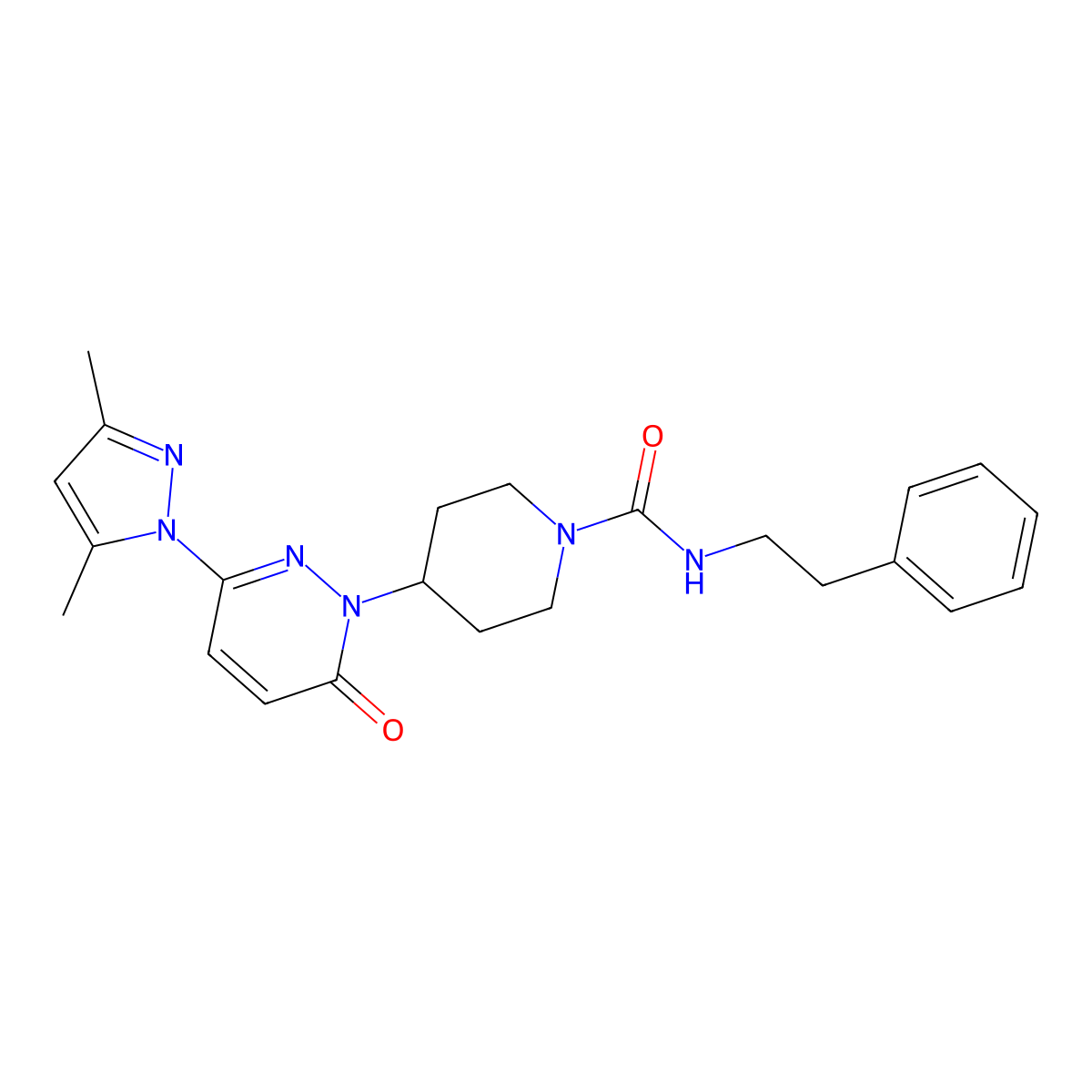 4-[3-(3,5-dimethyl-1H-pyrazol-1-yl)-6-oxo-1,6-dihydropyridazin-1-yl]-N-(2-phenylethyl)piperidine-1-carboxamide molecular structure, CAS 2380189-26-2