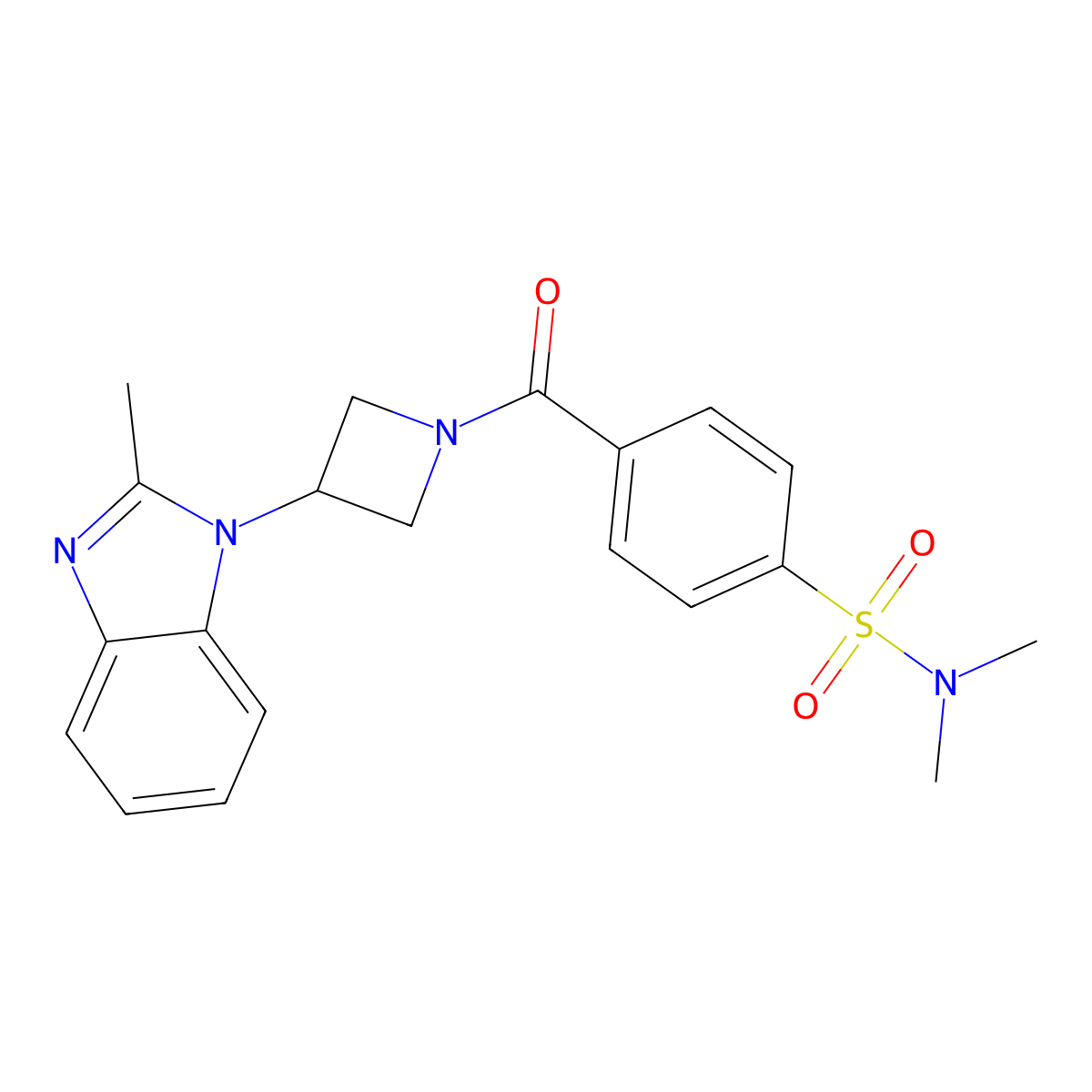 N,N-dimethyl-4-[3-(2-methyl-1H-1,3-benzodiazol-1-yl)azetidine-1-carbonyl]benzene-1-sulfonamide molecular structure, CAS 2380189-27-3