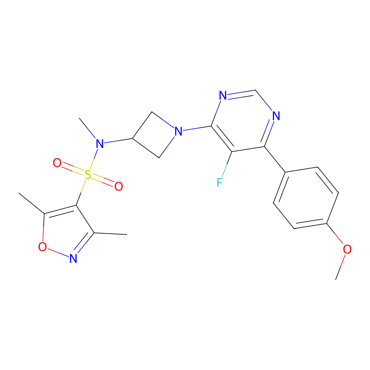 N-{1-[5-fluoro-6-(4-methoxyphenyl)pyrimidin-4-yl]azetidin-3-yl}-N,3,5-trimethyl-1,2-oxazole-4-sulfonamide molecular structure, CAS 2380189-32-0