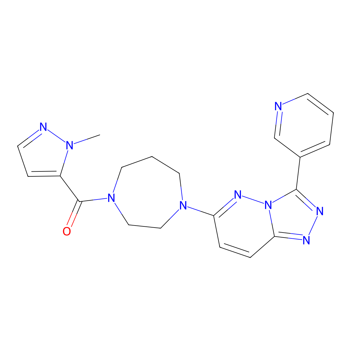 1-(1-methyl-1H-pyrazole-5-carbonyl)-4-[3-(pyridin-3-yl)-[1,2,4]triazolo[4,3-b]pyridazin-6-yl]-1,4-diazepane molecular structure, CAS 2380189-34-2