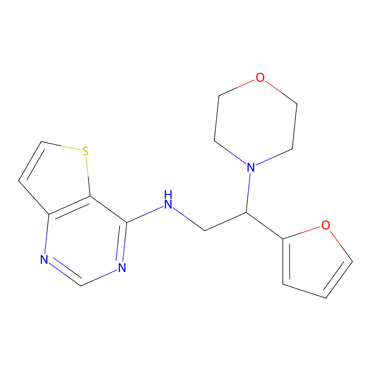 N-[2-(furan-2-yl)-2-(morpholin-4-yl)ethyl]thieno[3,2-d]pyrimidin-4-amine molecular structure, CAS 2380189-37-5