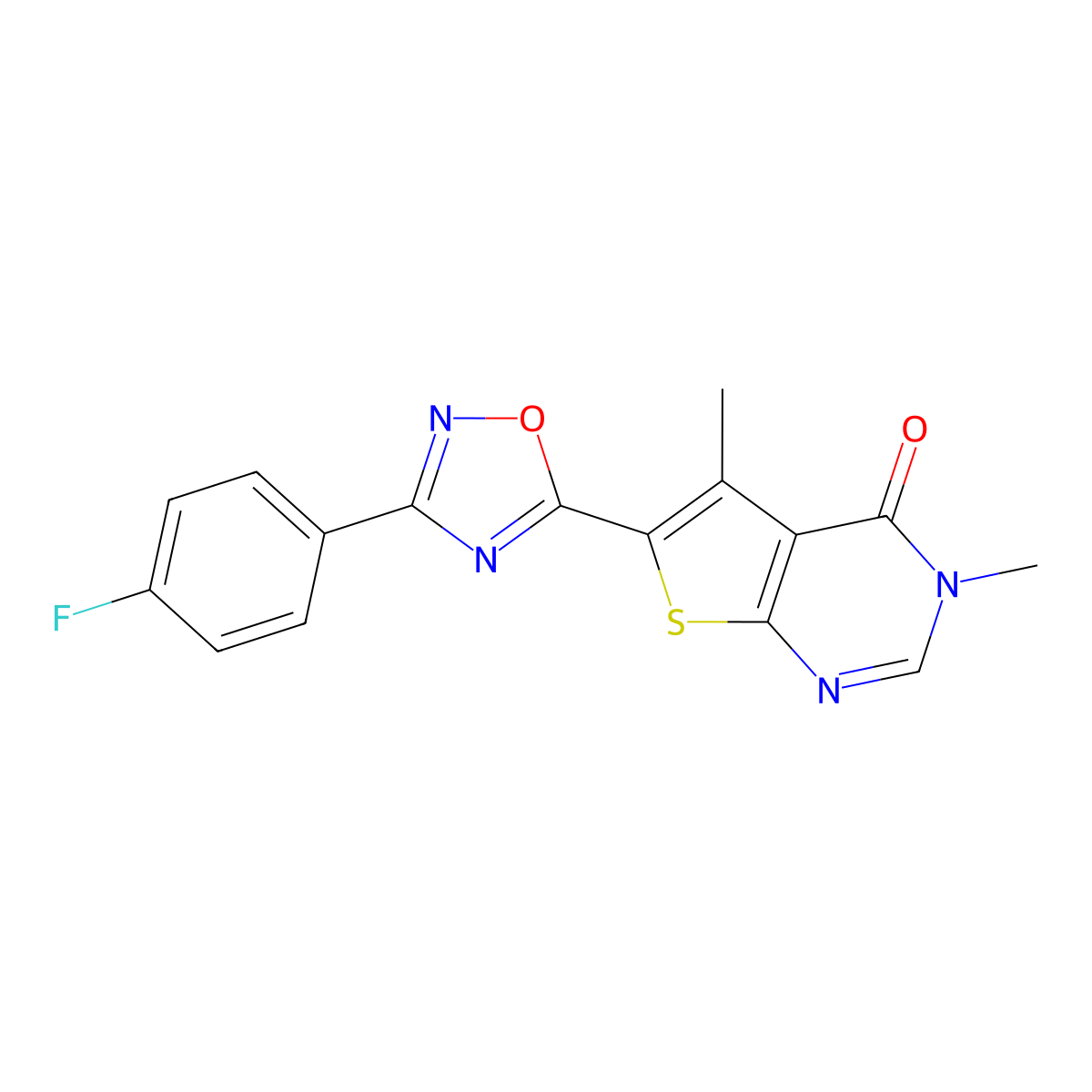 6-[3-(4-fluorophenyl)-1,2,4-oxadiazol-5-yl]-3,5-dimethyl-3H,4H-thieno[2,3-d]pyrimidin-4-one molecular structure, CAS 2380189-41-1
